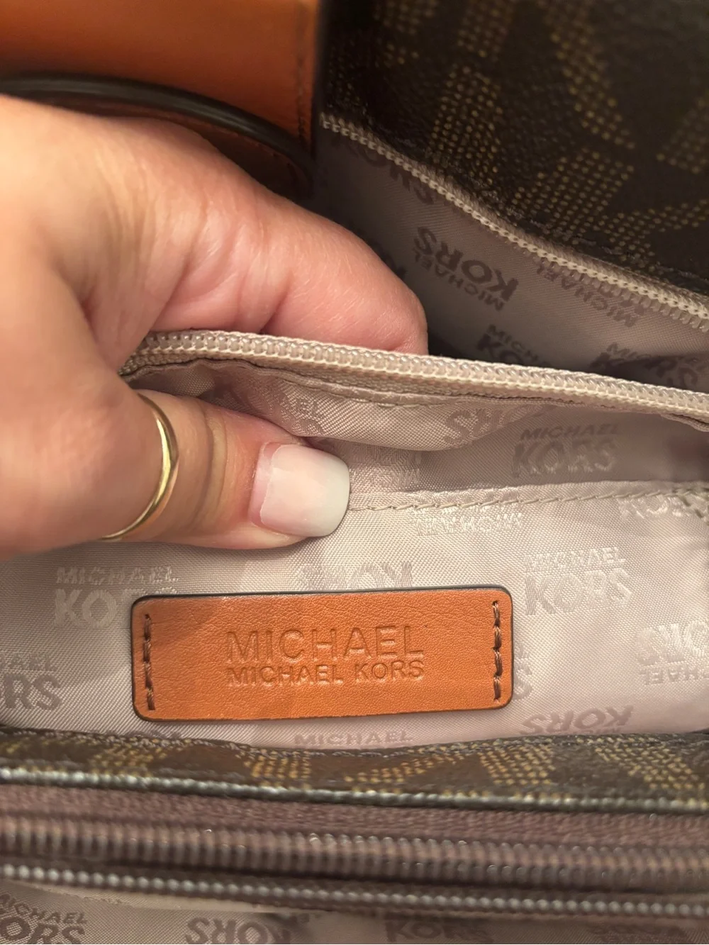 Michael Kors Hamilton Brown Signature MK Logo Large Tote Shoulder Bag